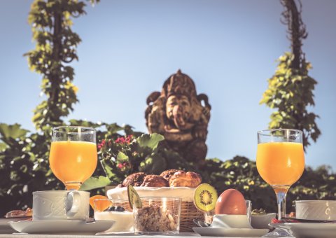 Auf Wunsch gibt es zum Frühstück auf der Finca Son Mola Vell auf Mallorca frisch gepressten Orangen-Saft aus den bekannten mallorquinischen Soller Orangen